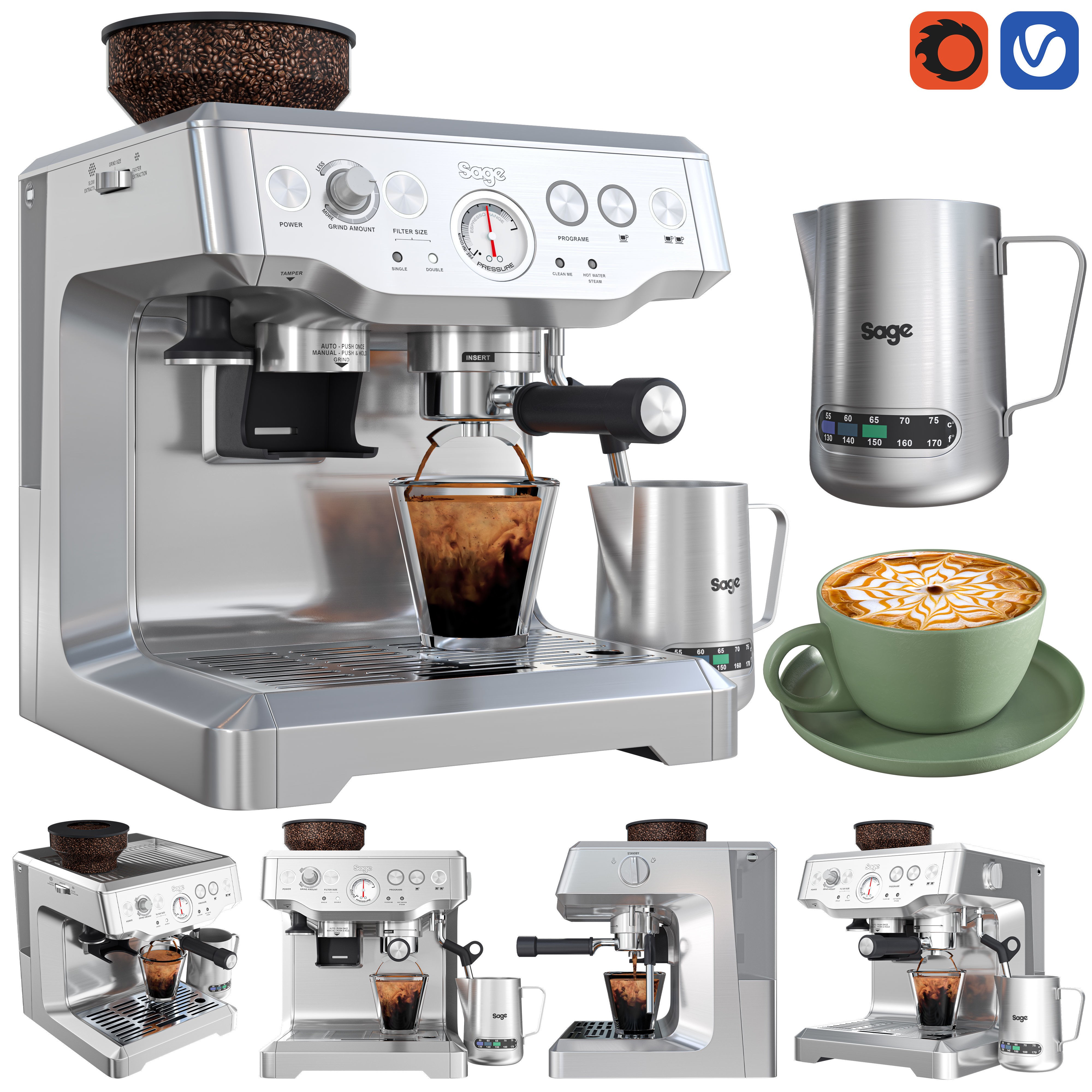 Sage Espresso Machine - Low-Poly Game-Ready 3D Model - View 3