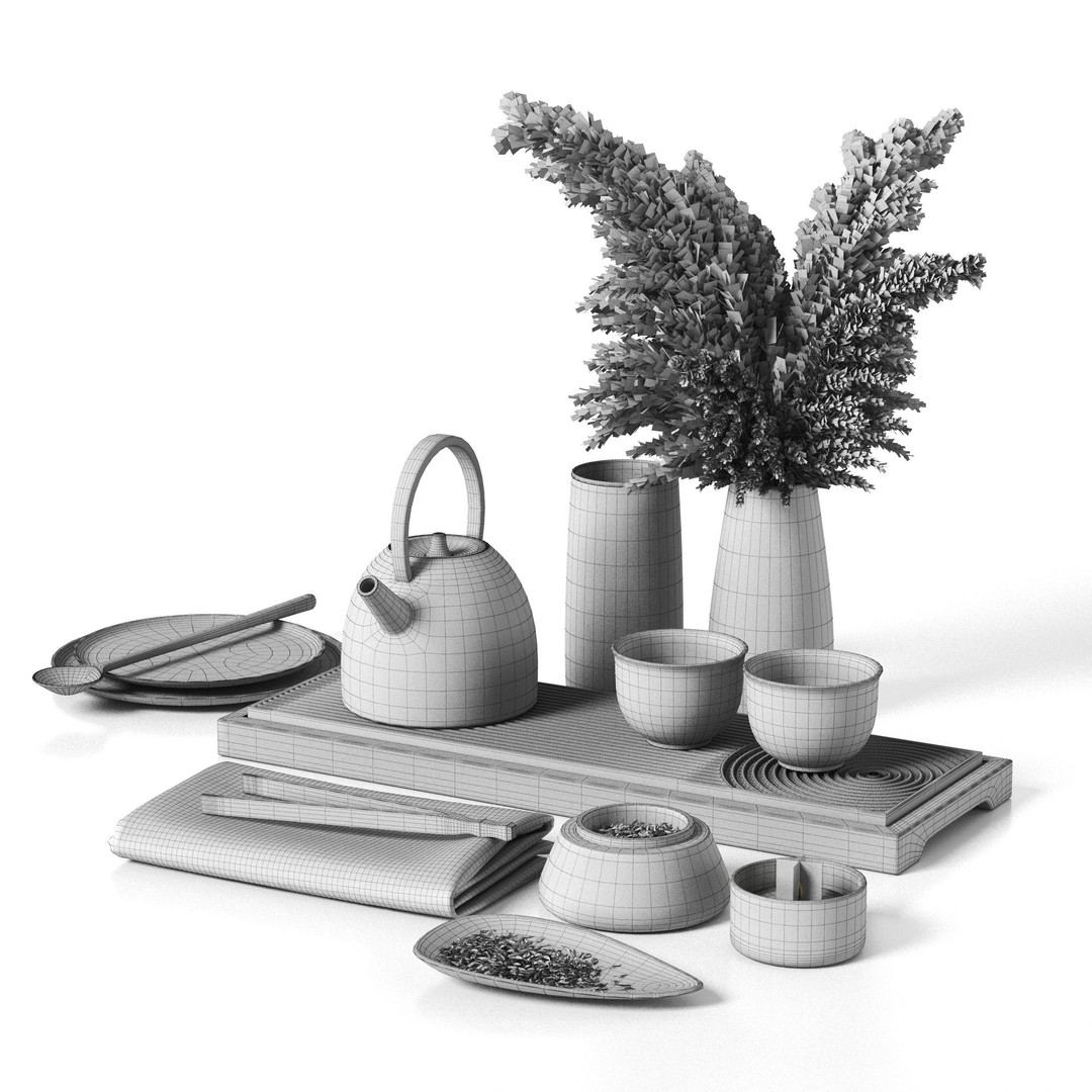 Decorative Kitchen Set 3D Model – High Poly Interior Tableware, FBX, OBJ