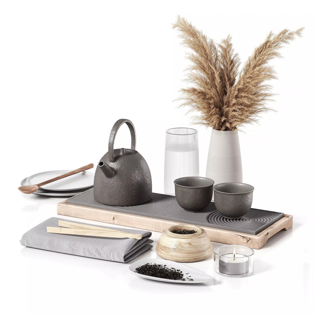 Decorative Kitchen Set 3D Model – High Poly Interior Tableware, FBX, OBJ - View 2