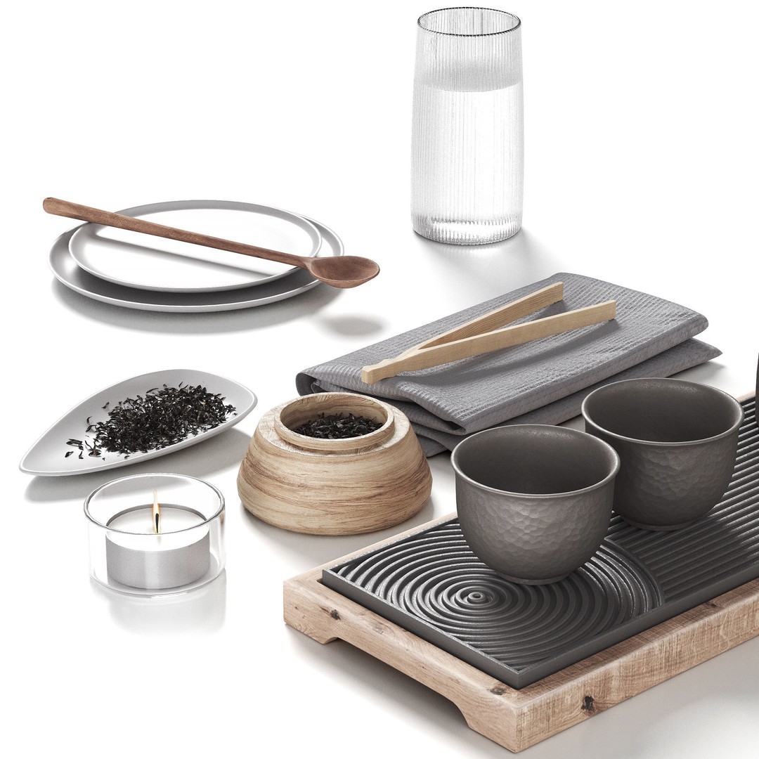 Decorative Kitchen Set 3D Model – High Poly Interior Tableware, FBX, OBJ - View 4