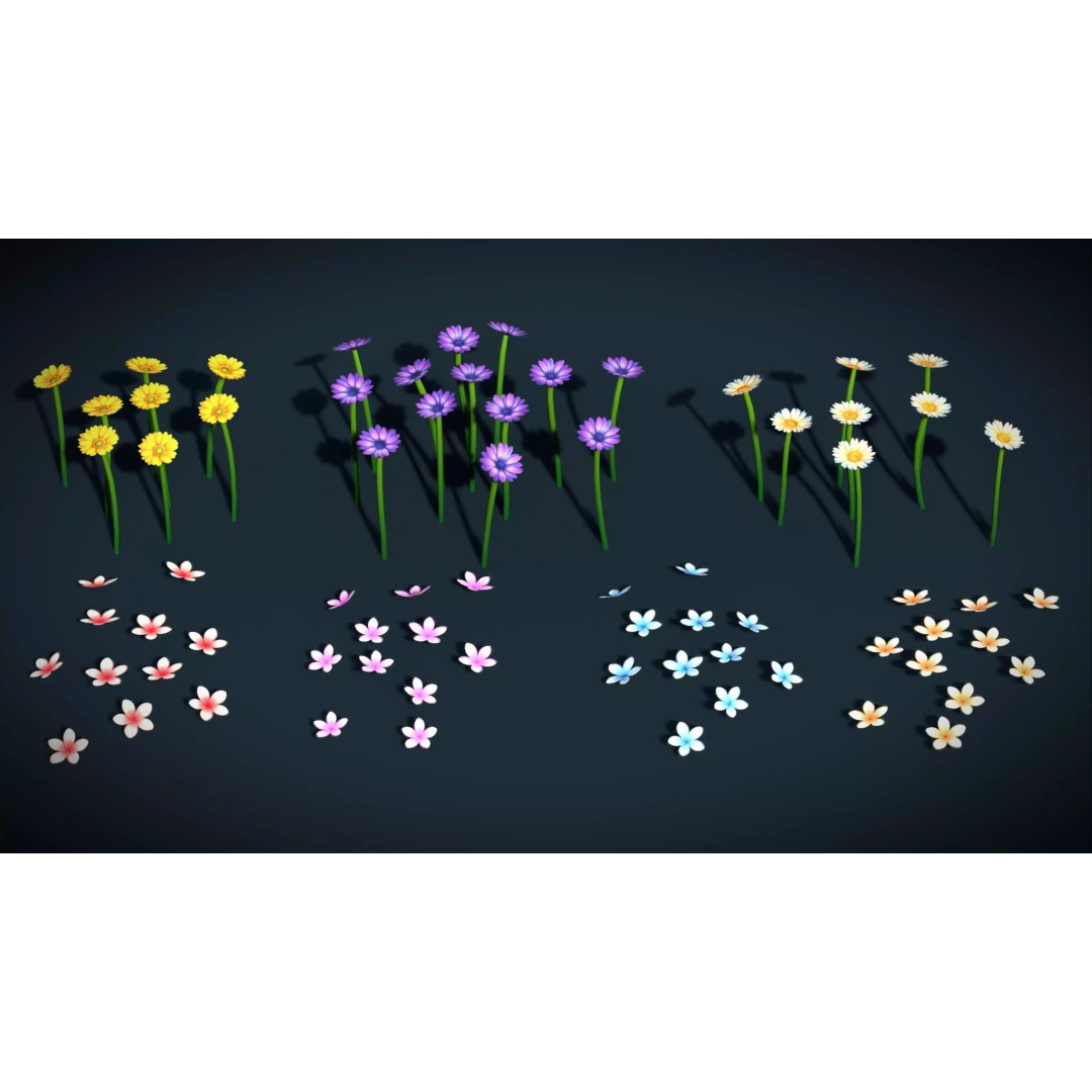 Sylora Bloomscape 3D Model – Low Poly Flower Pack, FBX & PBR Textures