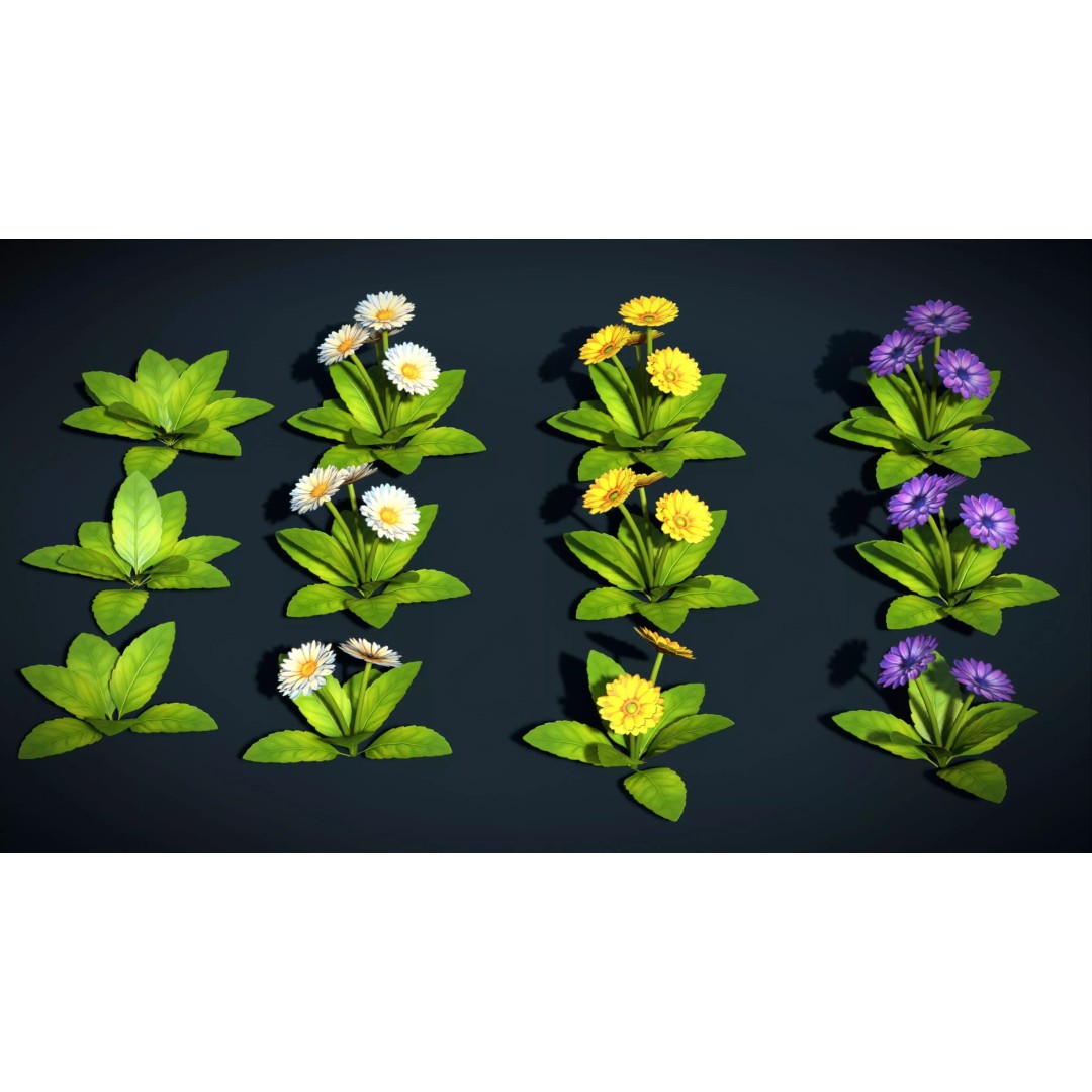 Sylora Bloomscape 3D Model – Low Poly Flower Pack, FBX & PBR Textures - View 5