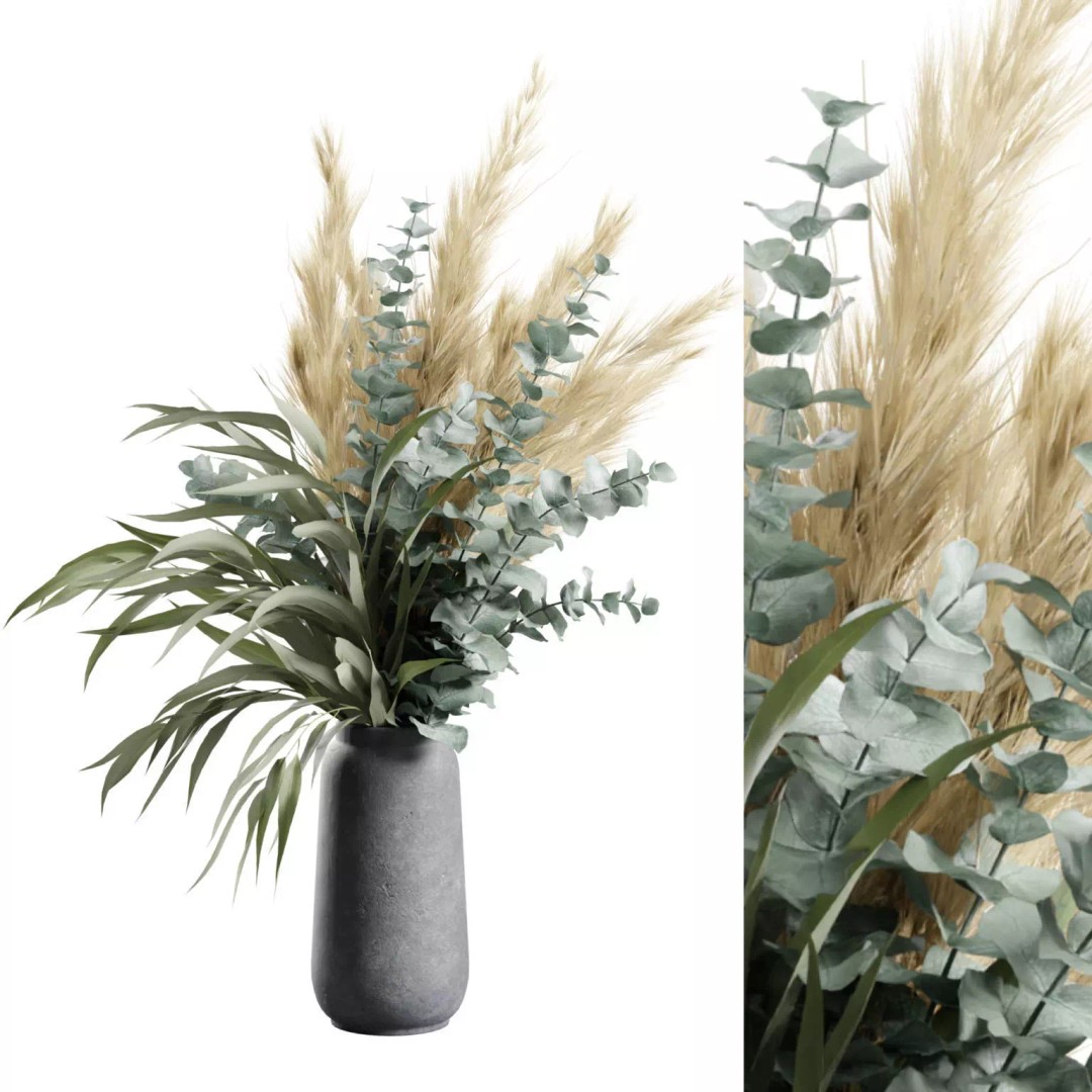 Pampas Grass Vase 3D Model – Elegant Decoration with PBR Textures - View 2