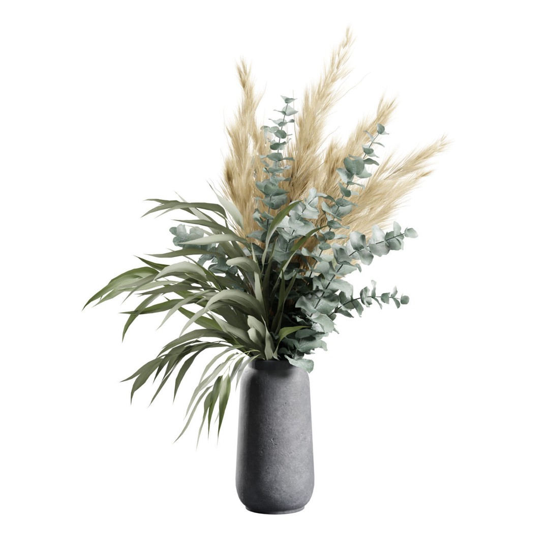 Pampas Grass Vase 3D Model – Elegant Decoration with PBR Textures - View 3