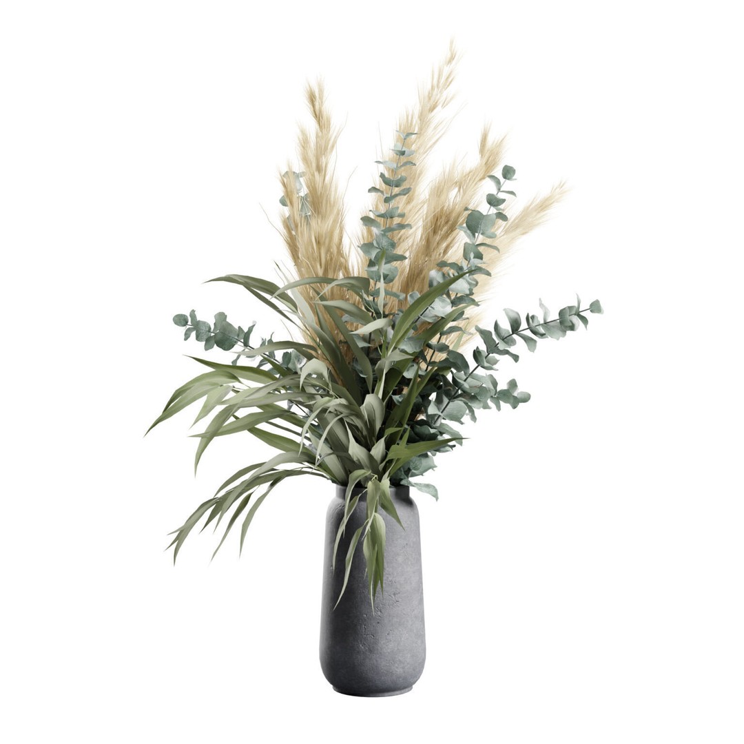 Pampas Grass Vase 3D Model – Elegant Decoration with PBR Textures - View 5