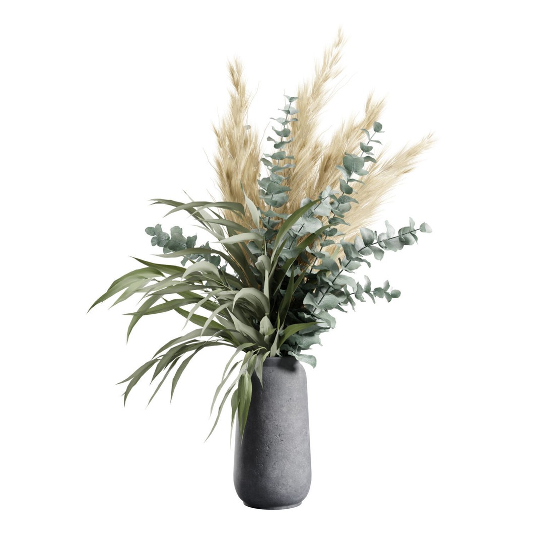 Pampas Grass Vase 3D Model – Elegant Decoration with PBR Textures - View 6