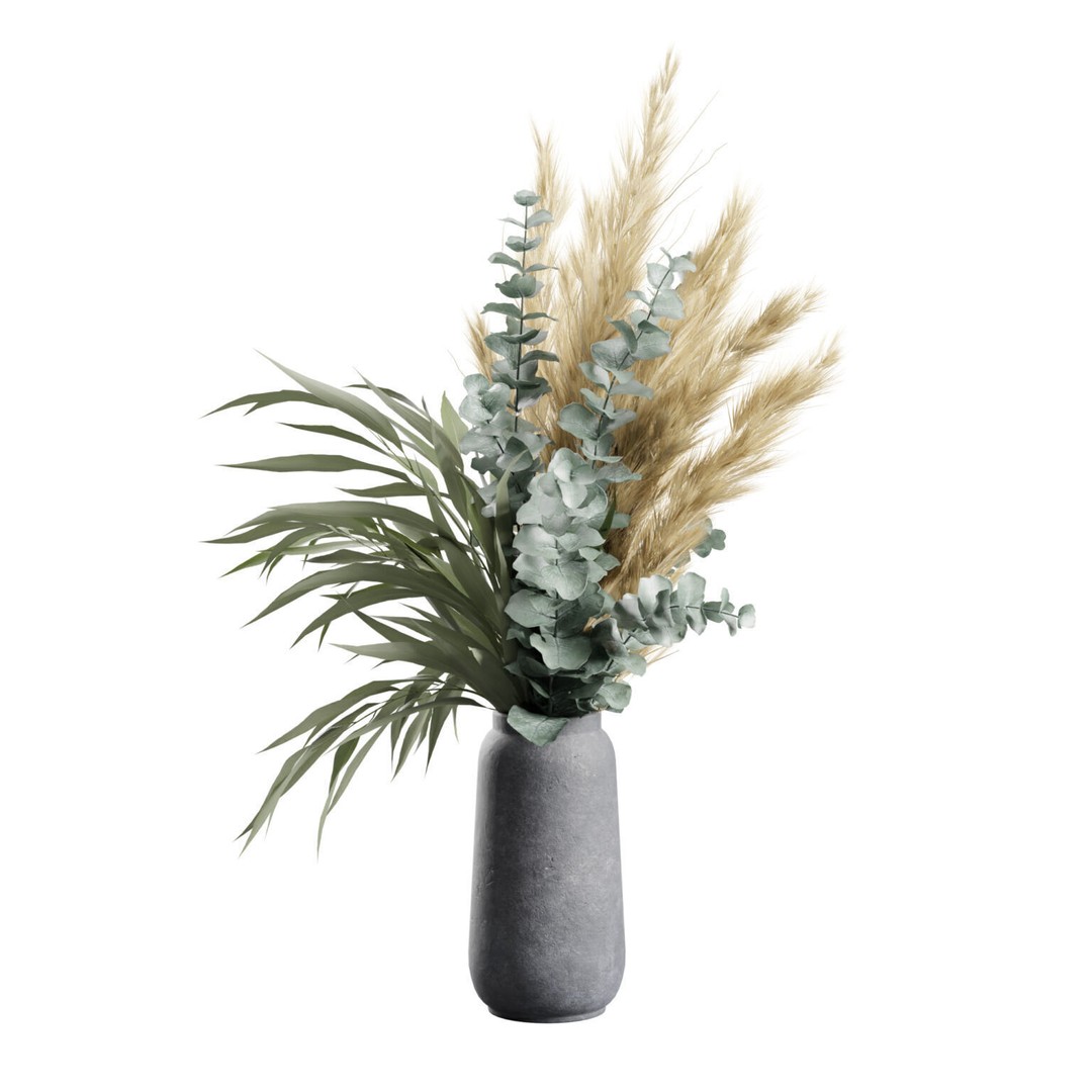 Pampas Grass Vase 3D Model – Elegant Decoration with PBR Textures - View 7