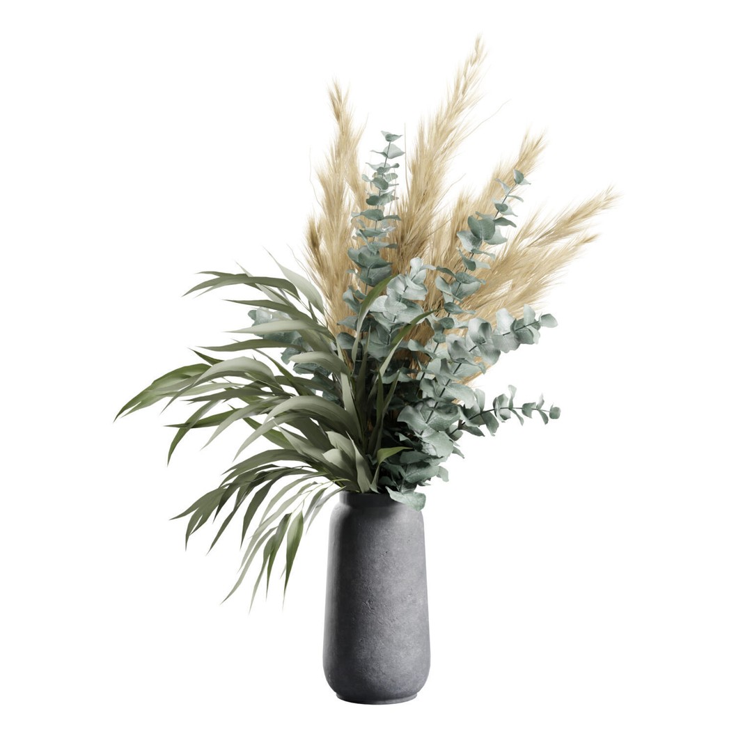 Pampas Grass Vase 3D Model – Elegant Decoration with PBR Textures - View 8