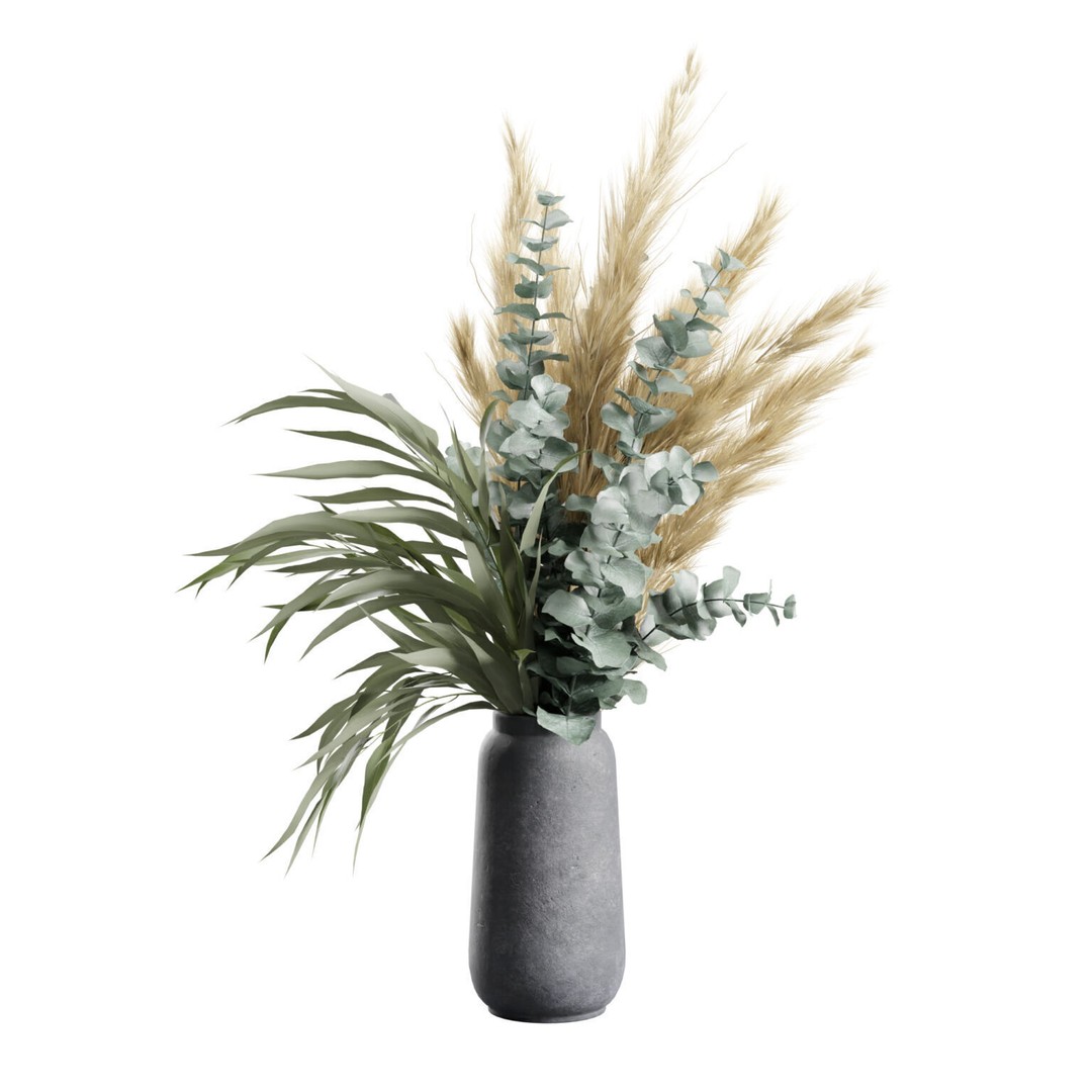 Pampas Grass Vase 3D Model – Elegant Decoration with PBR Textures - View 9