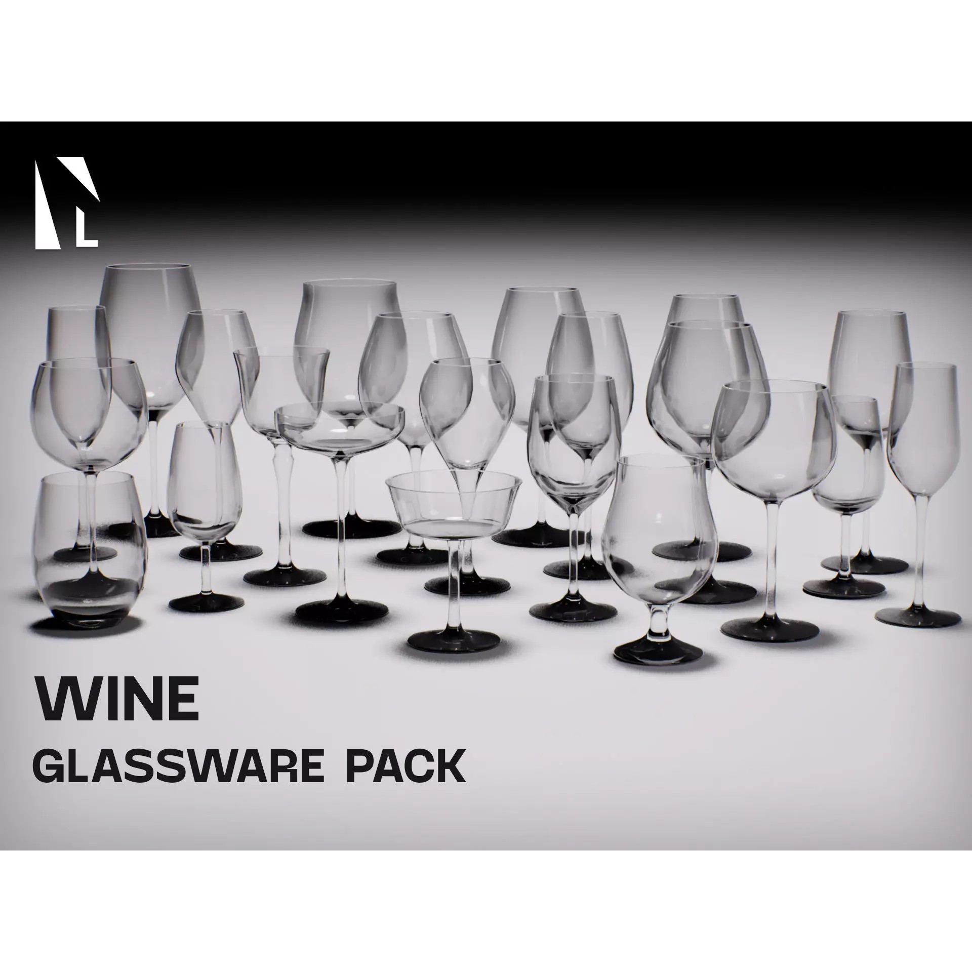Wine Glassware Pack - Low-Poly Game-Ready 3D Model - View 2