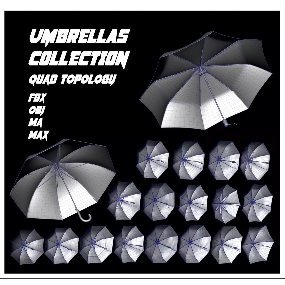 Umbrellas 3D Model – Low Poly Collection for Games and Animation - View 2