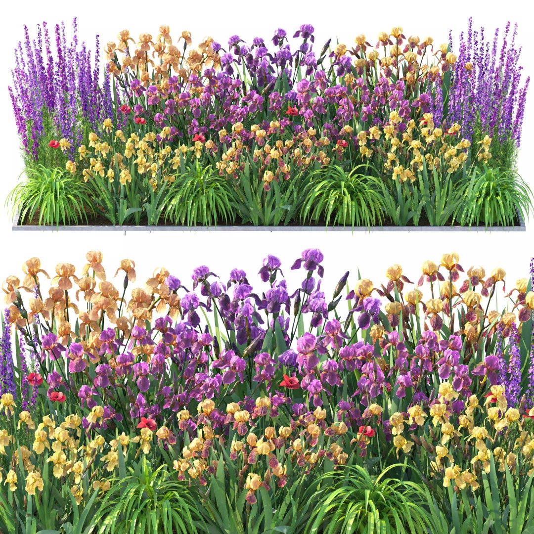Flower Bed 3D Model – Rectangular Garden Asset with PBR Textures - View 11