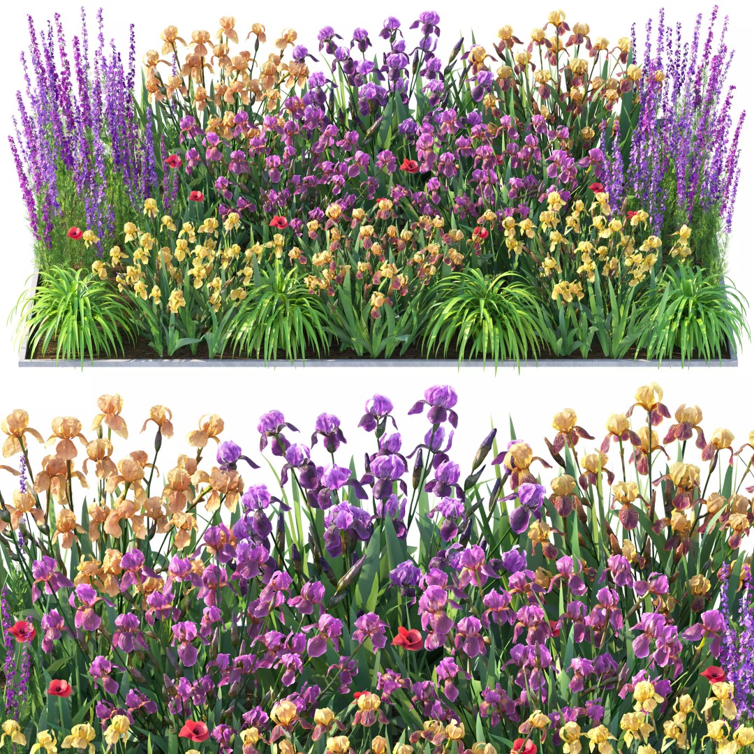 Flower Bed 3D Model – Rectangular Garden Asset with PBR Textures - View 2