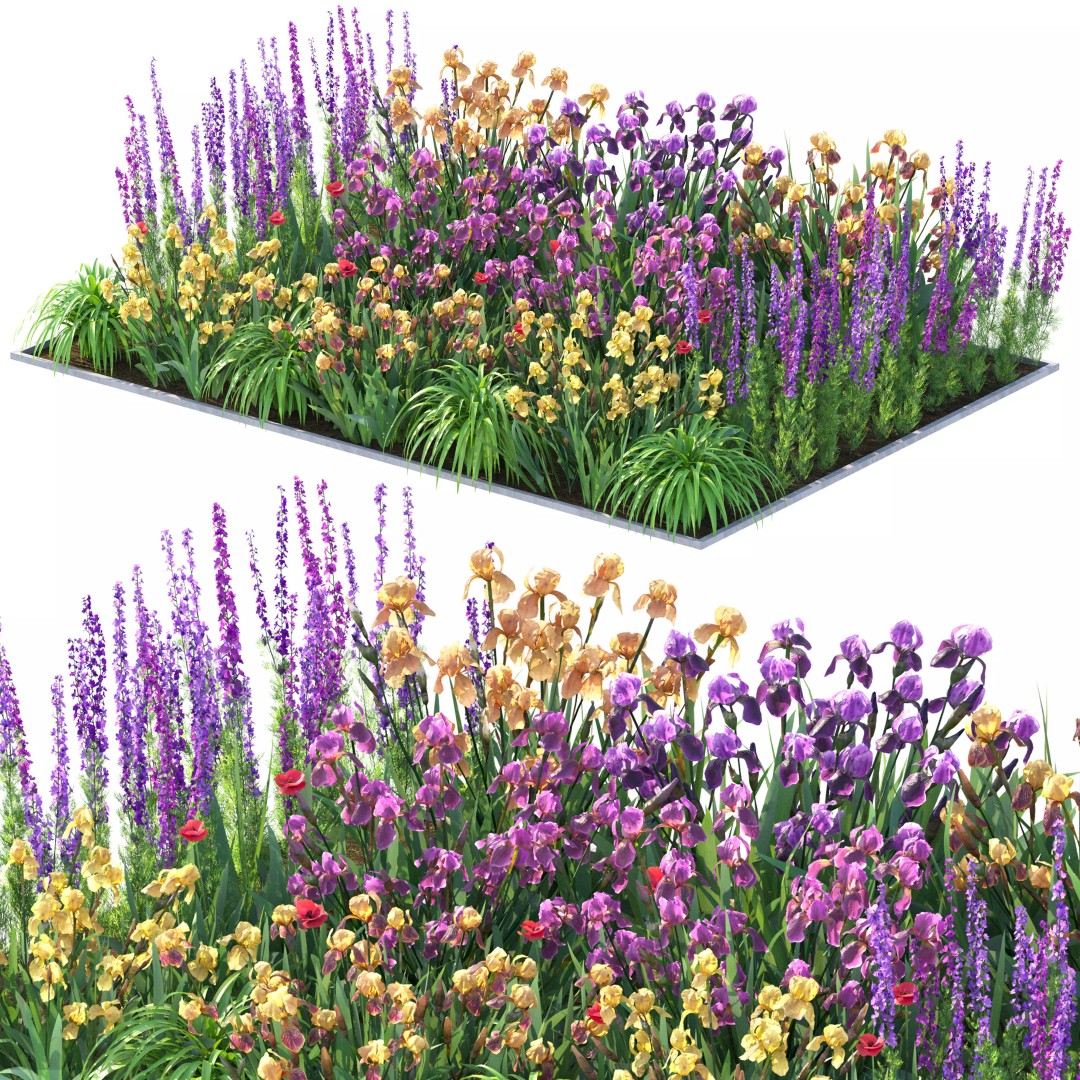 Flower Bed 3D Model – Rectangular Garden Asset with PBR Textures - View 7