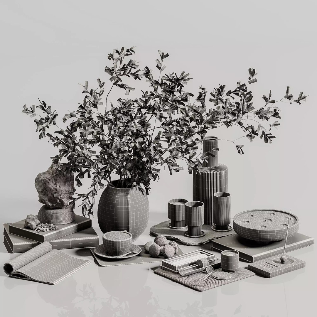 Decorative Set 3D Model – Contemporary Home Décor, Vray & Corona Formats