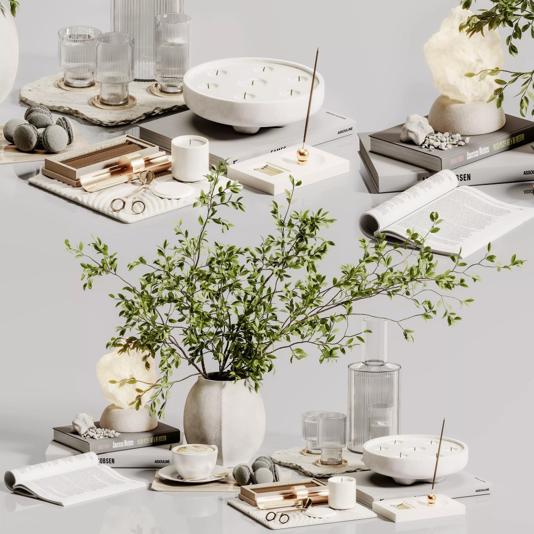 Decorative Set 3D Model – Contemporary Home Décor, Vray & Corona Formats - View 3