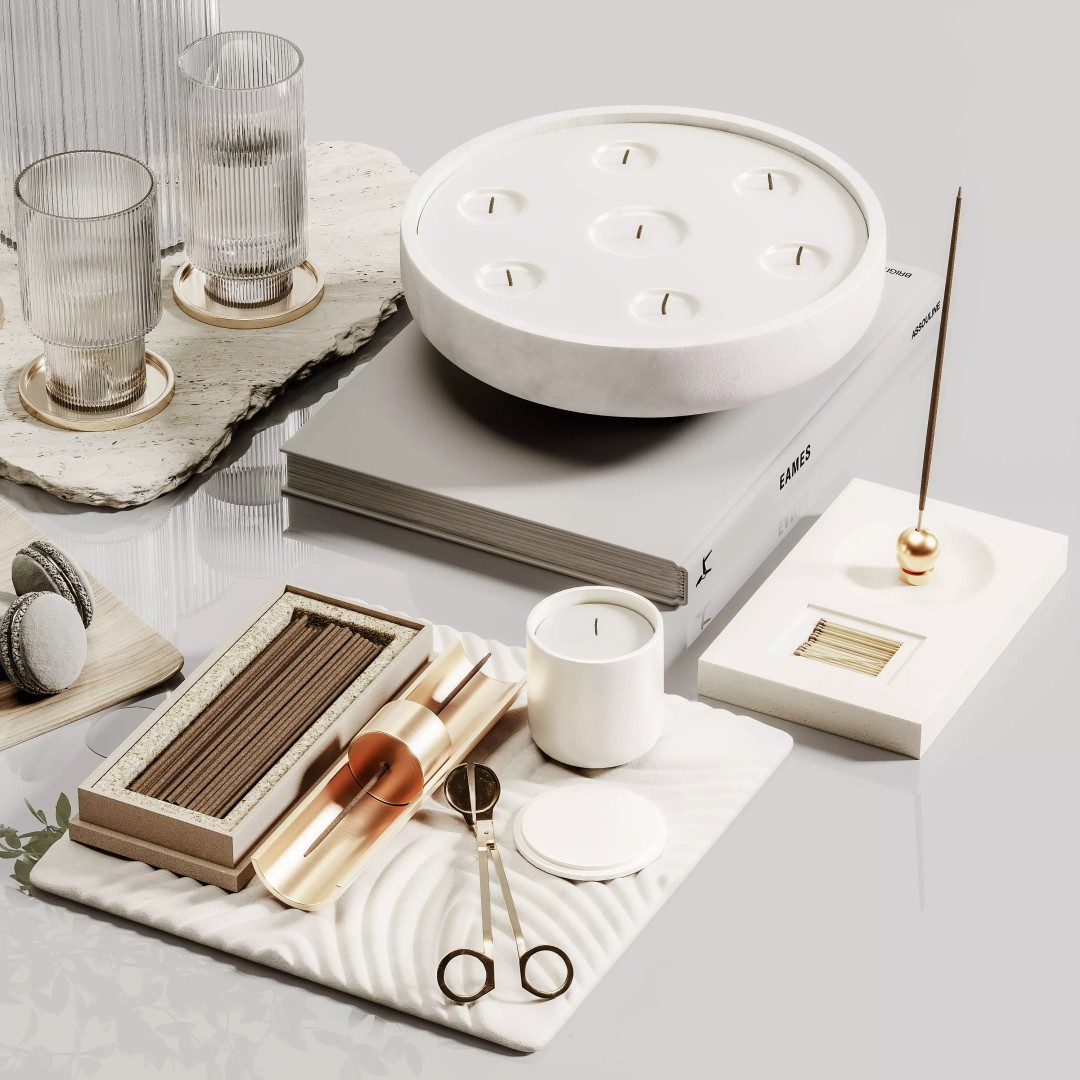 Decorative Set 3D Model – Contemporary Home Décor, Vray & Corona Formats - View 6