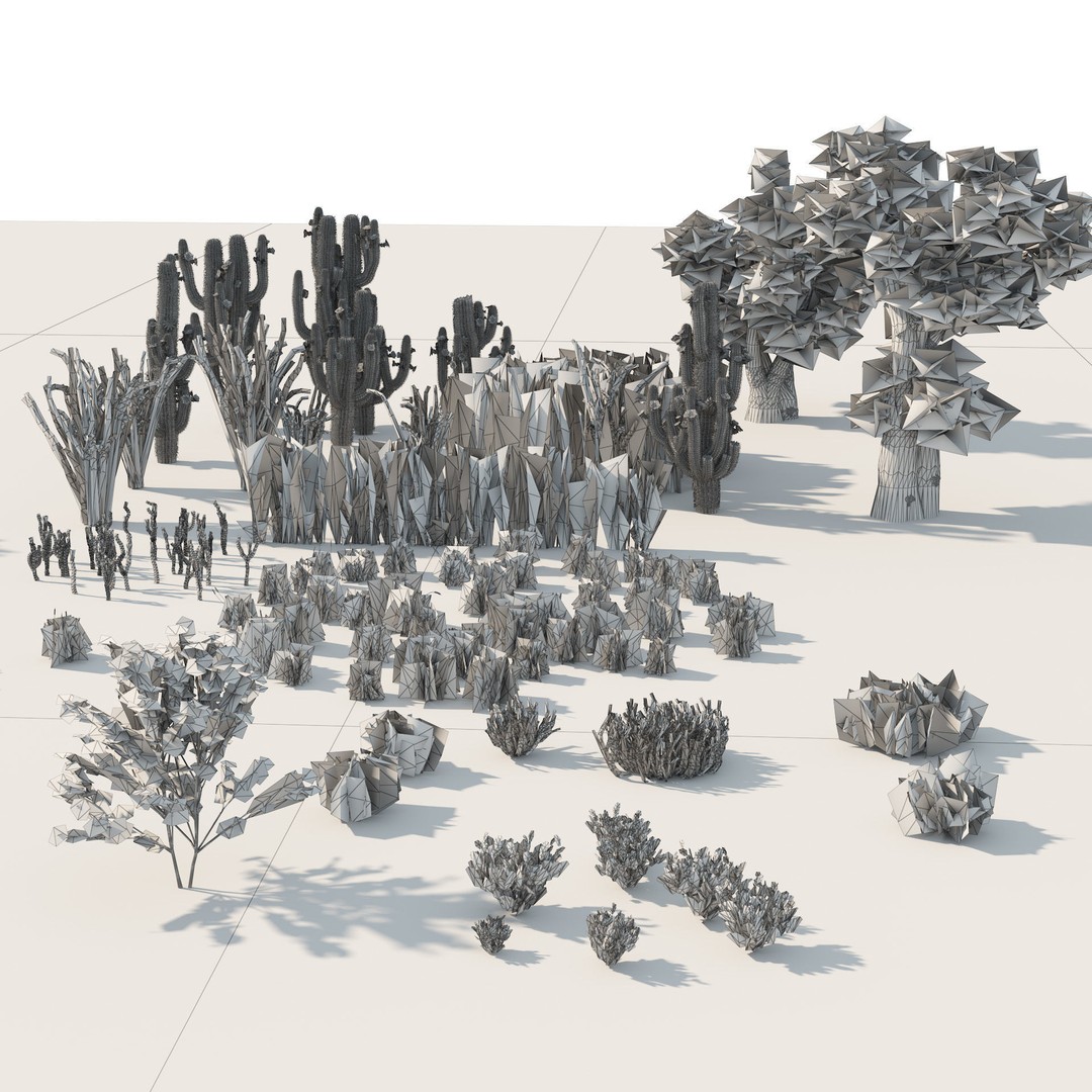 Desert Plants 3D Model – Low Poly Rigged Collection, FBX, Blender