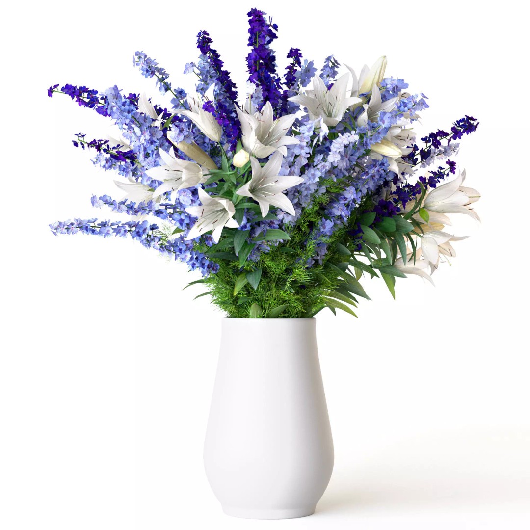 Bouquets of Delphinium, Chamomile, Peonies & Lilies 3D Model – High Poly Game Asset, FBX, OBJ