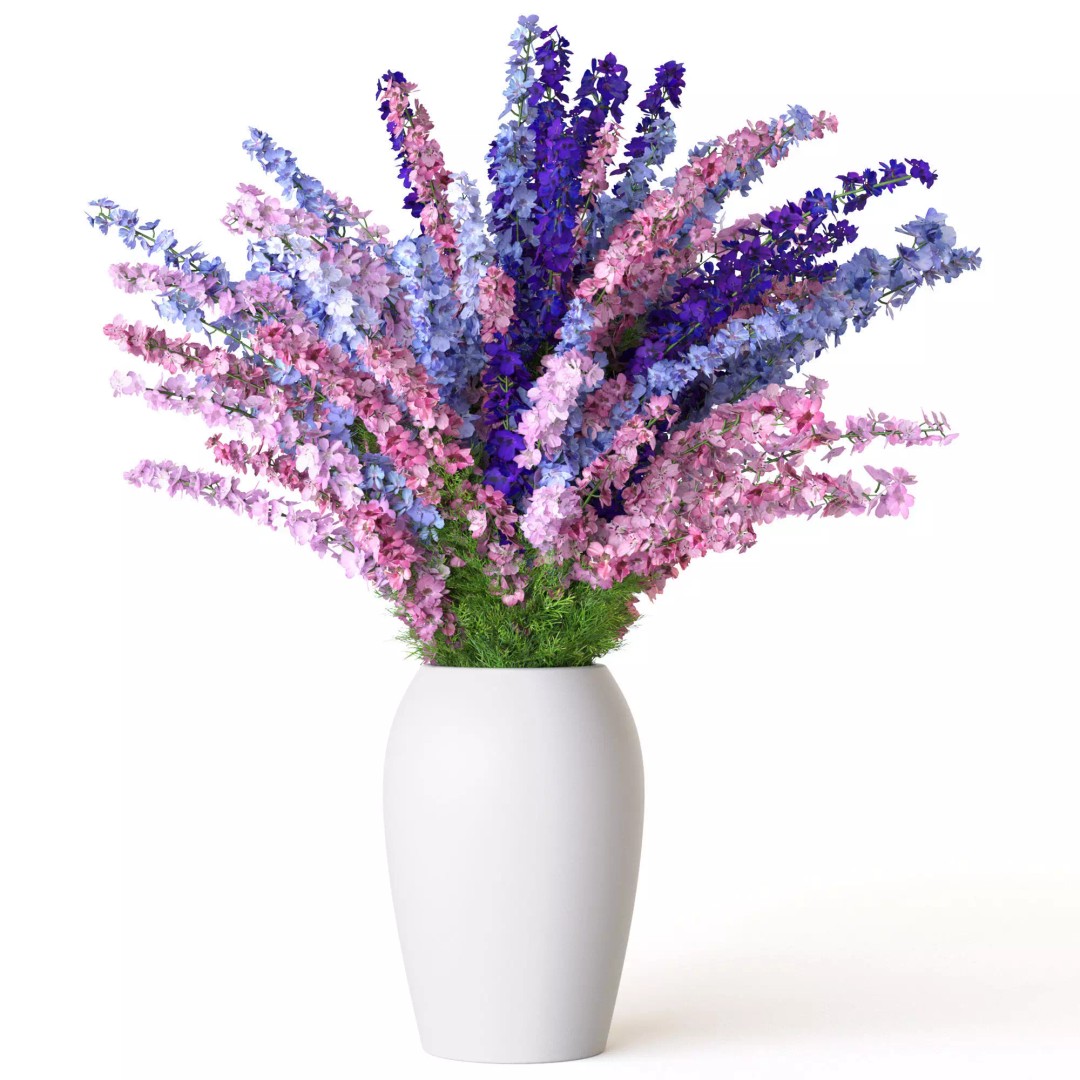 Bouquets of Delphinium, Chamomile, Peonies & Lilies 3D Model – High Poly Game Asset, FBX, OBJ - View 4