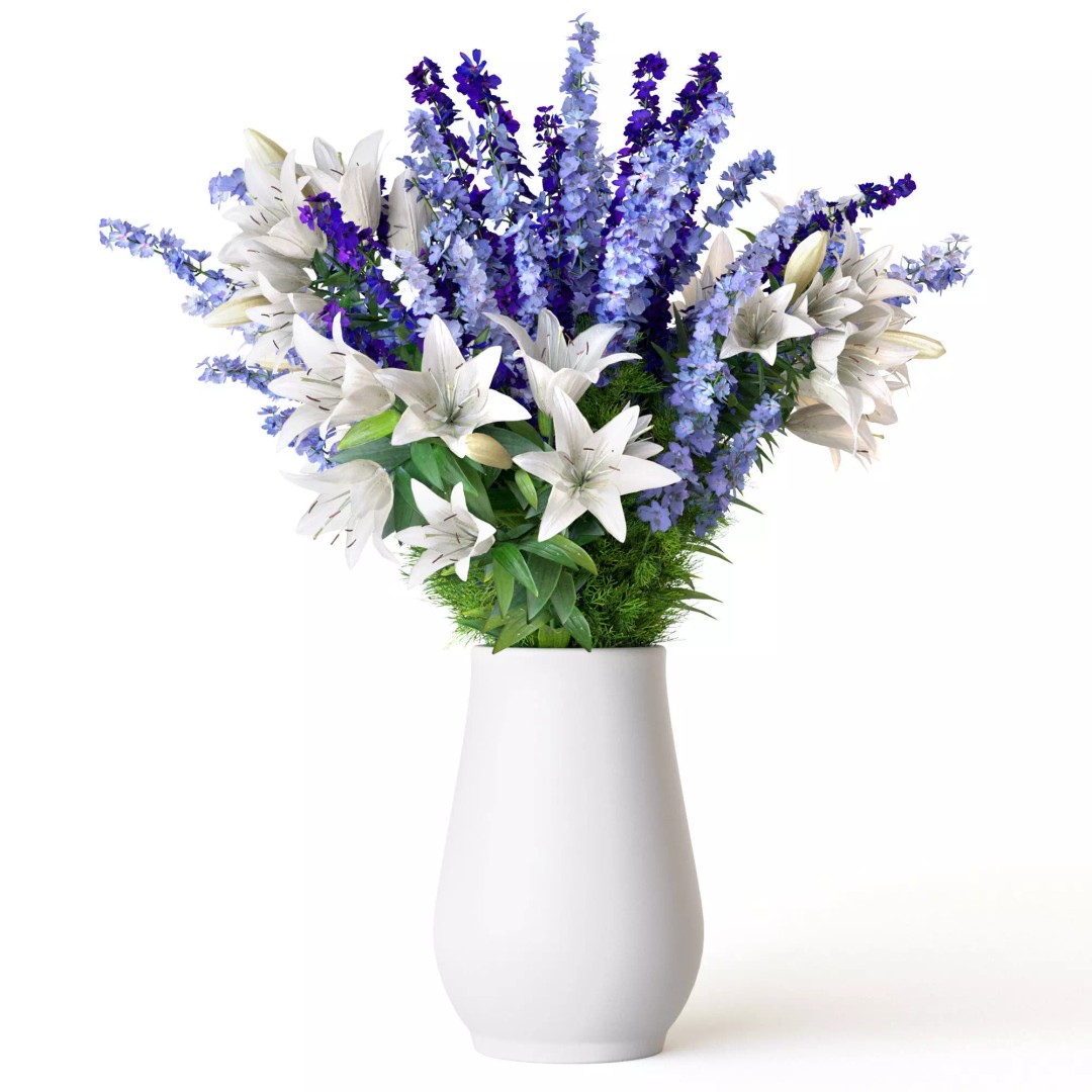 Bouquets of Delphinium, Chamomile, Peonies & Lilies 3D Model – High Poly Game Asset, FBX, OBJ - View 5