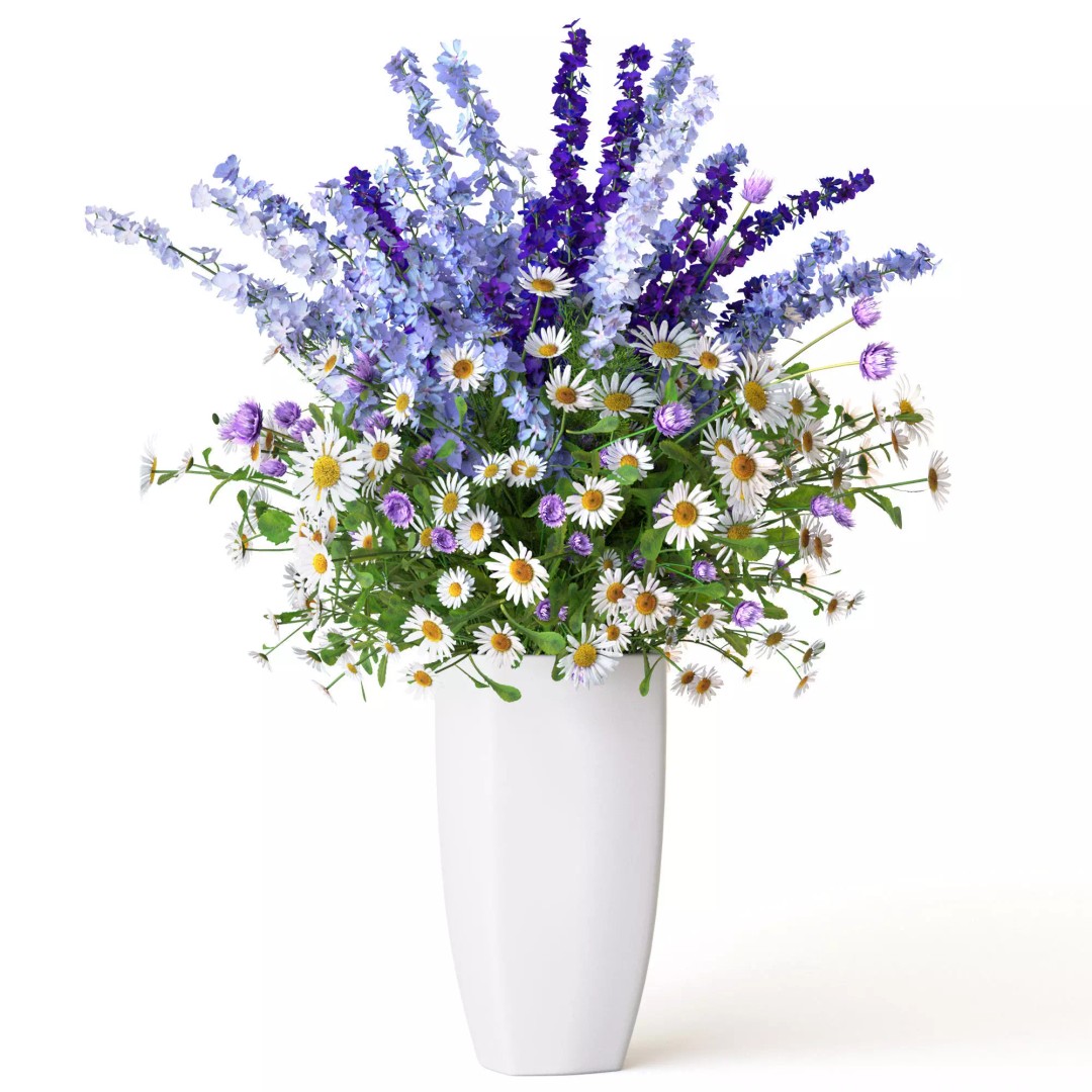 Bouquets of Delphinium, Chamomile, Peonies & Lilies 3D Model – High Poly Game Asset, FBX, OBJ - View 6