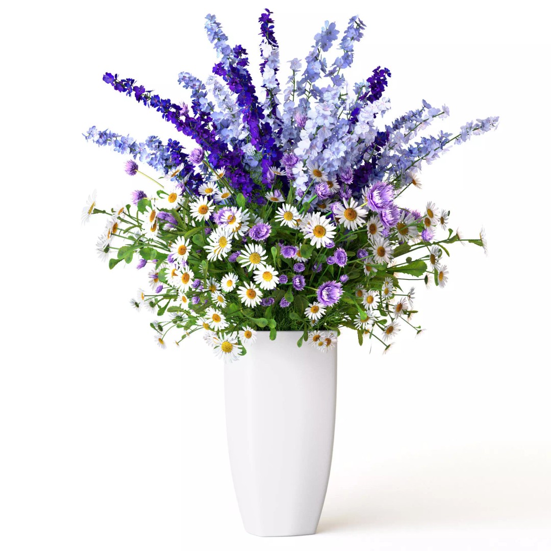 Bouquets of Delphinium, Chamomile, Peonies & Lilies 3D Model – High Poly Game Asset, FBX, OBJ - View 8