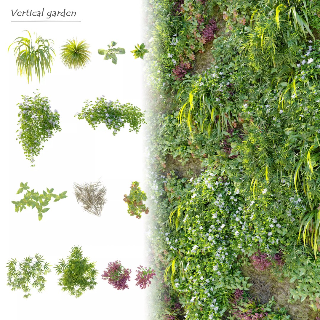 Vertical Garden Plants 3D Model – Realistic Green Wall Asset, FBX - View 2