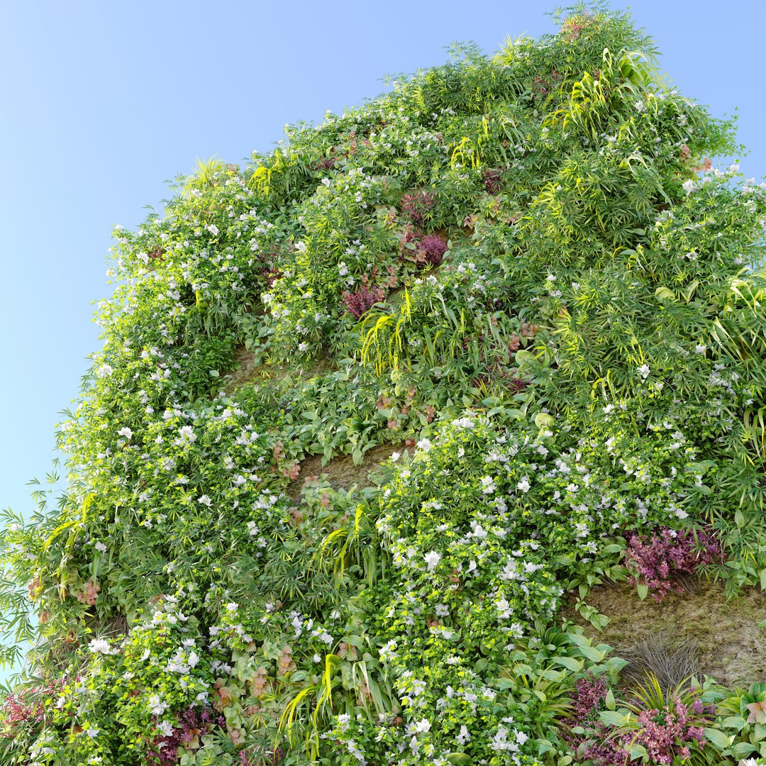 Vertical Garden Plants 3D Model – Realistic Green Wall Asset, FBX - View 3