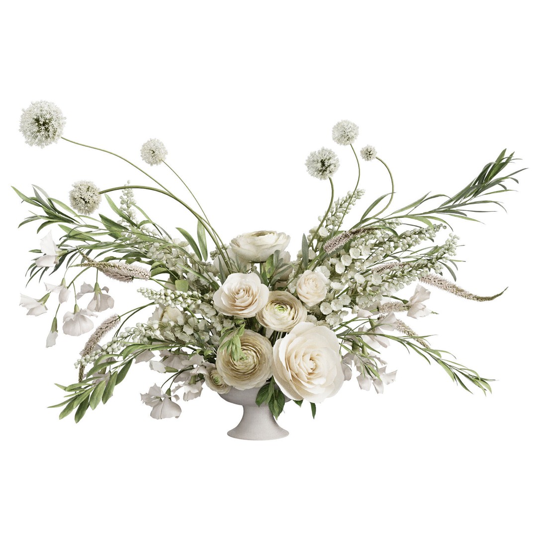 Flower In Vase 3D Model – High Poly Decorative Indoor Plant, FBX, OBJ - View 3