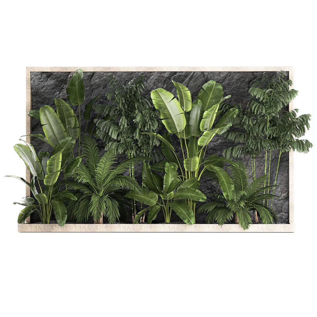 Tropical Home Garden 3D Model – Stylish Landscape with Rock Wall, FBX - View 10