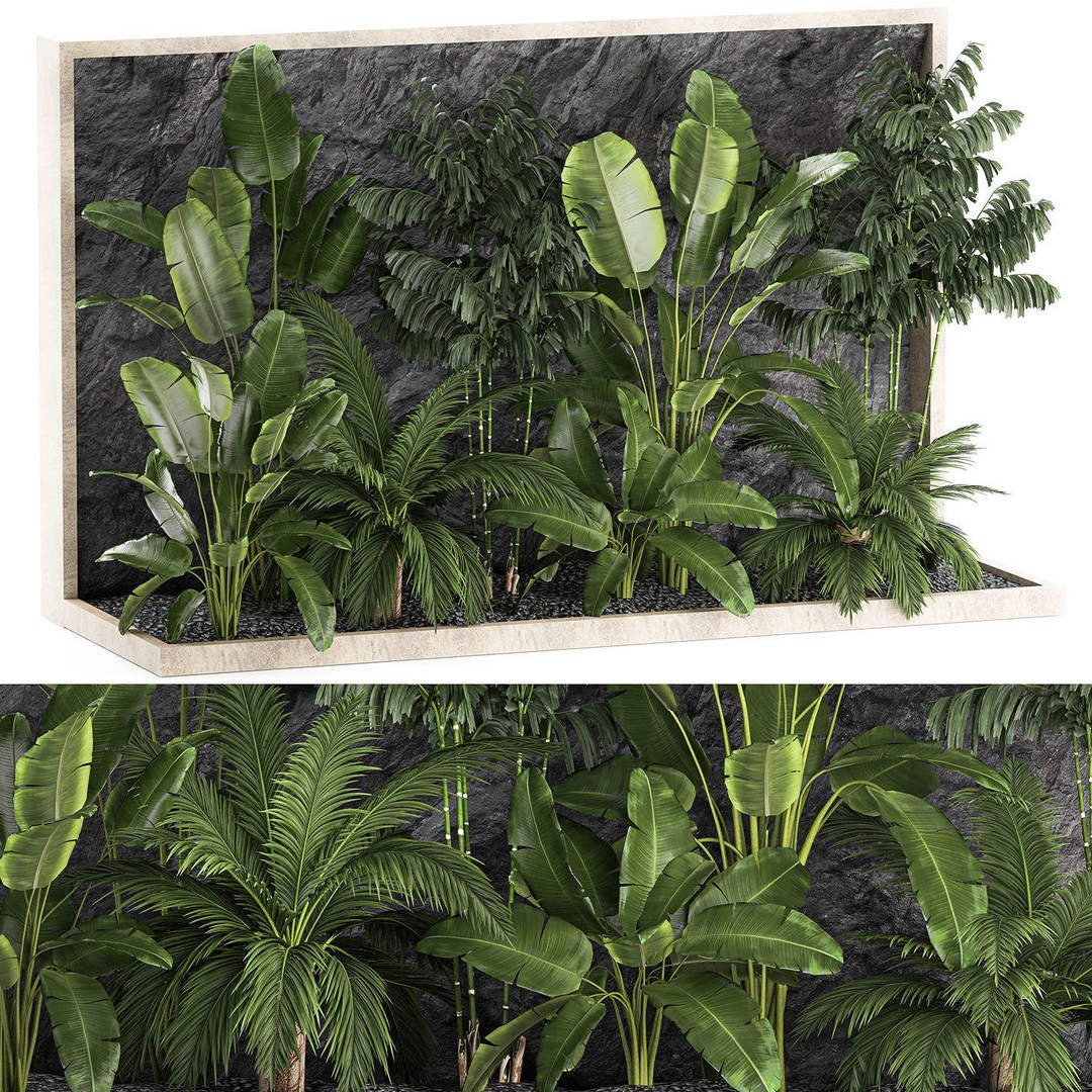 Tropical Home Garden 3D Model – Stylish Landscape with Rock Wall, FBX - View 14