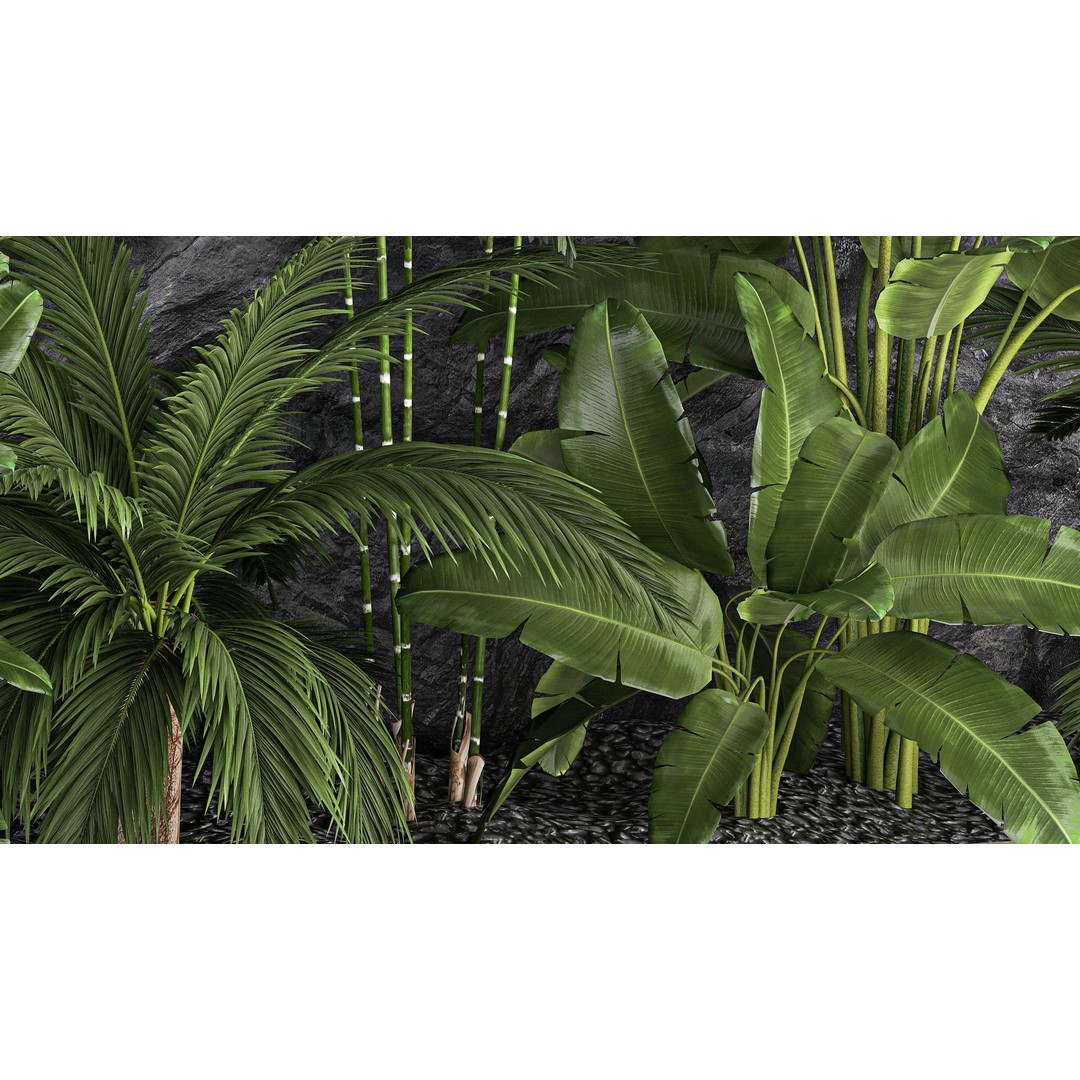 Tropical Home Garden 3D Model – Stylish Landscape with Rock Wall, FBX - View 4