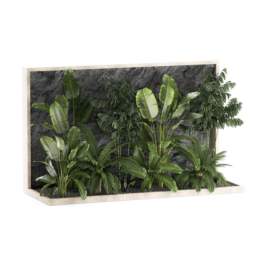 Tropical Home Garden 3D Model – Stylish Landscape with Rock Wall, FBX - View 5