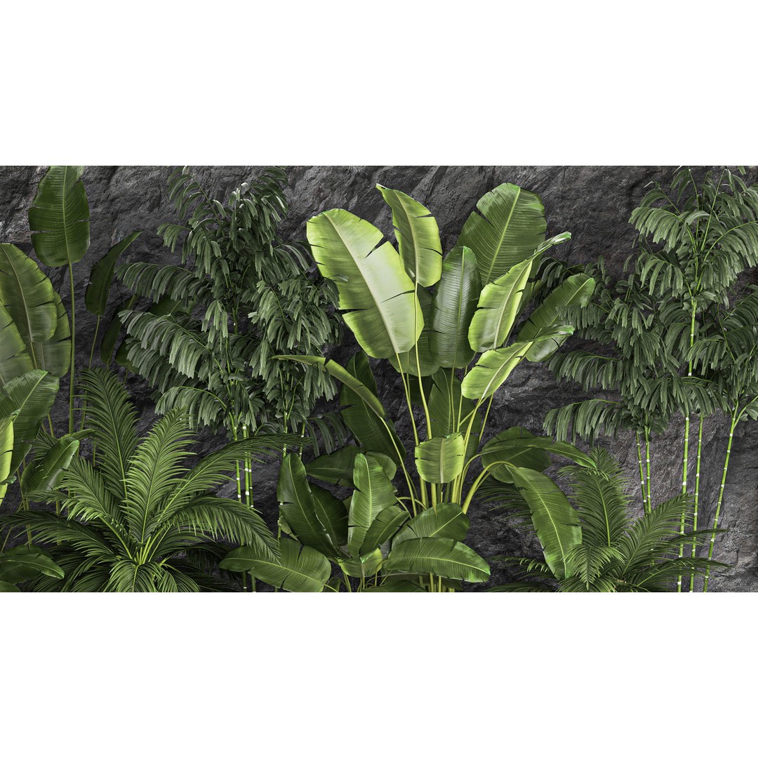 Tropical Home Garden 3D Model – Stylish Landscape with Rock Wall, FBX - View 6
