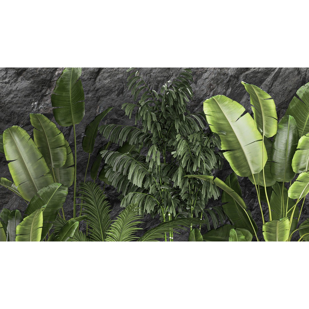 Tropical Home Garden 3D Model – Stylish Landscape with Rock Wall, FBX - View 8
