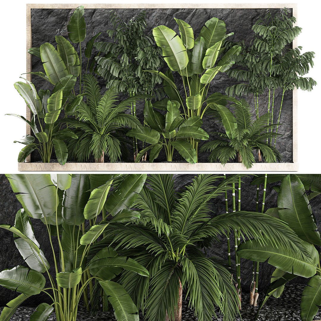 Tropical Home Garden 3D Model – Stylish Landscape with Rock Wall, FBX - View 9