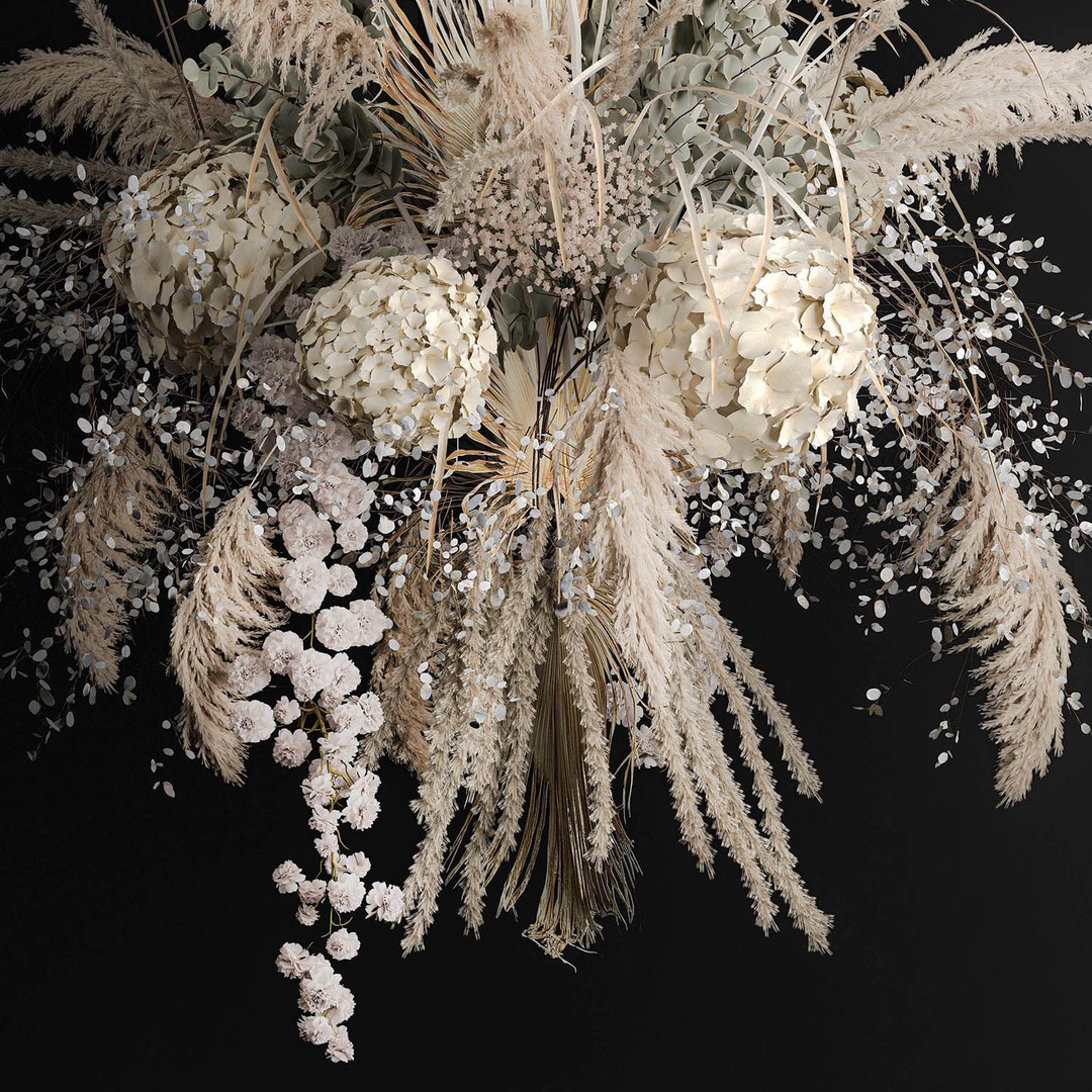 Hanging Bouquet of Dried Flowers 3D Model – Wedding Decor, PBR Textures - View 10