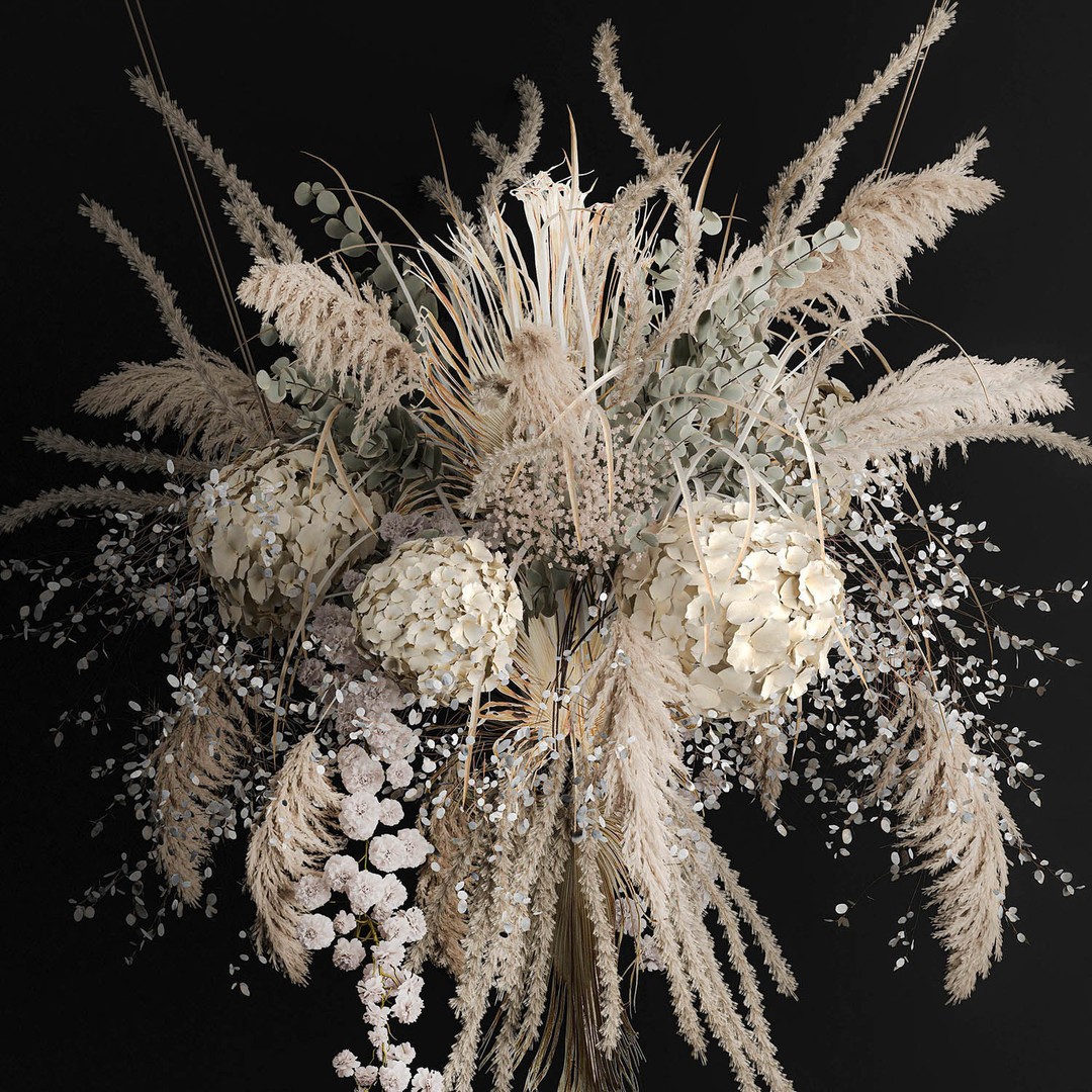 Hanging Bouquet of Dried Flowers 3D Model – Wedding Decor, PBR Textures - View 13