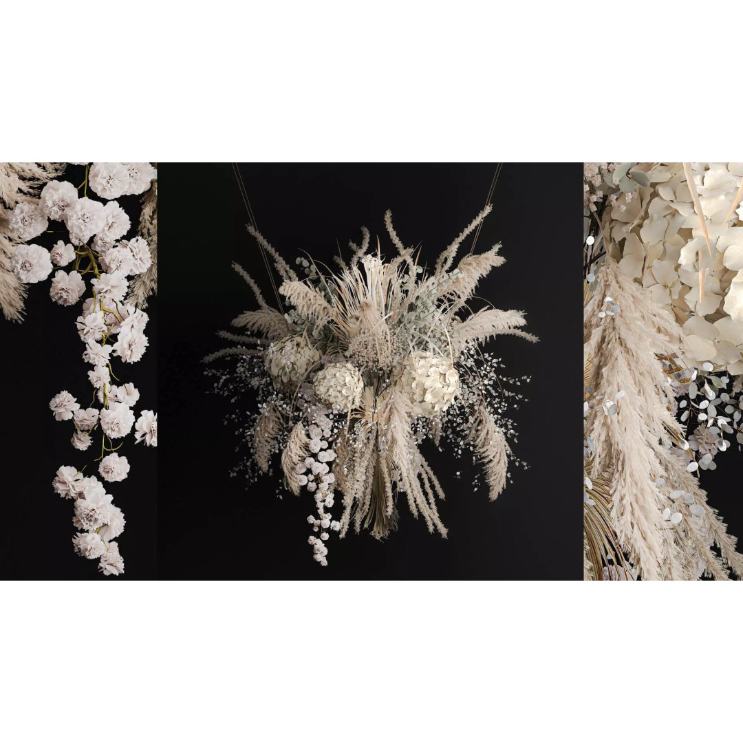 Hanging Bouquet of Dried Flowers 3D Model – Wedding Decor, PBR Textures - View 2