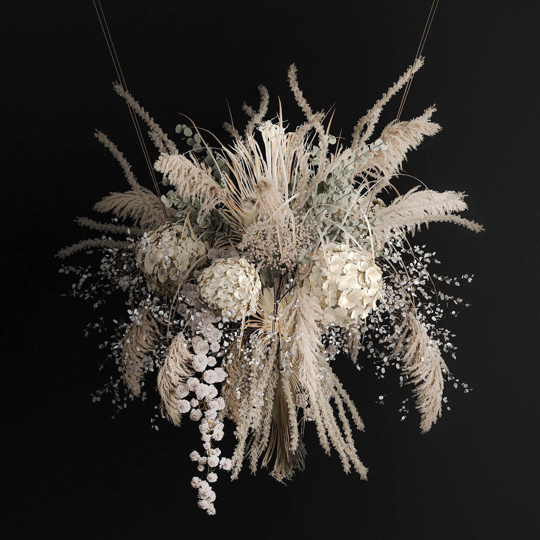 Hanging Bouquet of Dried Flowers 3D Model – Wedding Decor, PBR Textures - View 9