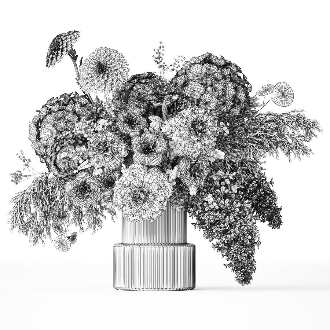 Pink Bouquet 3D Model – Decorative Floral Arrangement in Glass Vase