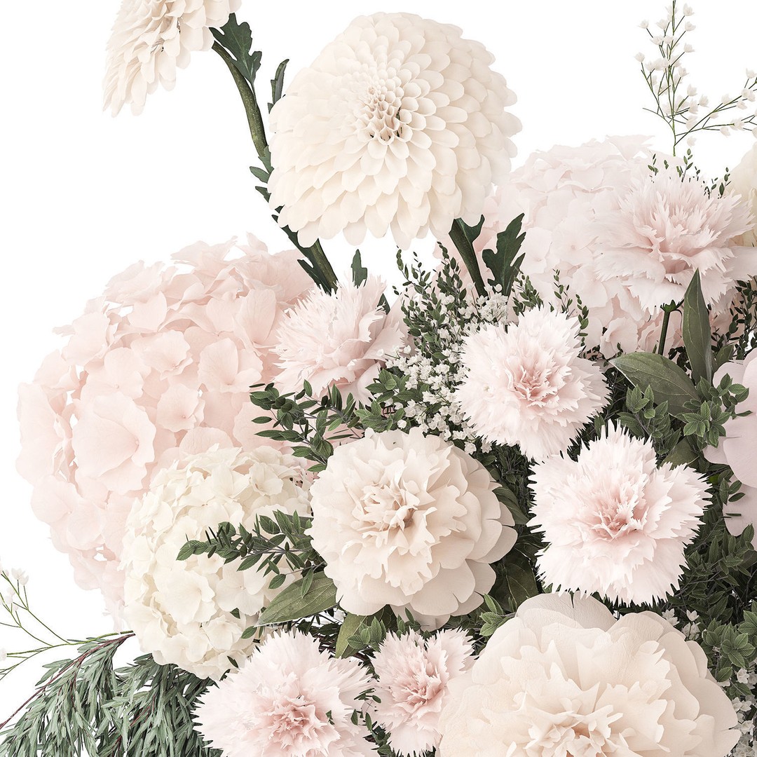 Pink Bouquet 3D Model – Decorative Floral Arrangement in Glass Vase - View 11
