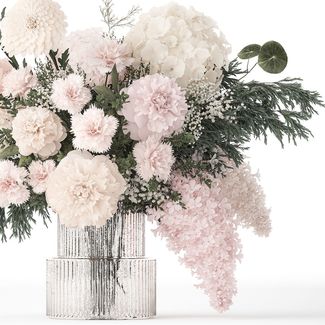 Pink Bouquet 3D Model – Decorative Floral Arrangement in Glass Vase - View 12