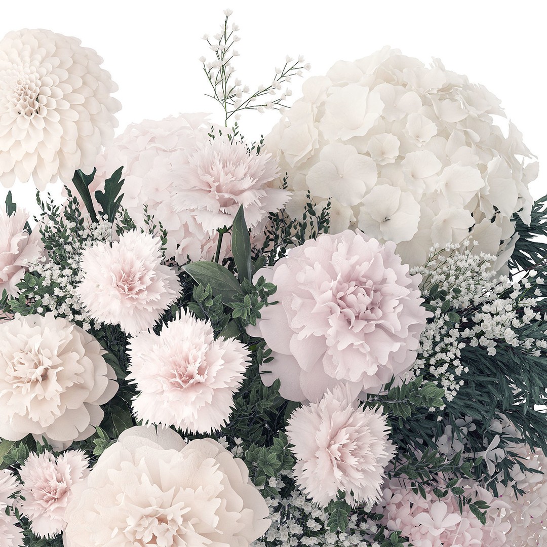 Pink Bouquet 3D Model – Decorative Floral Arrangement in Glass Vase - View 13