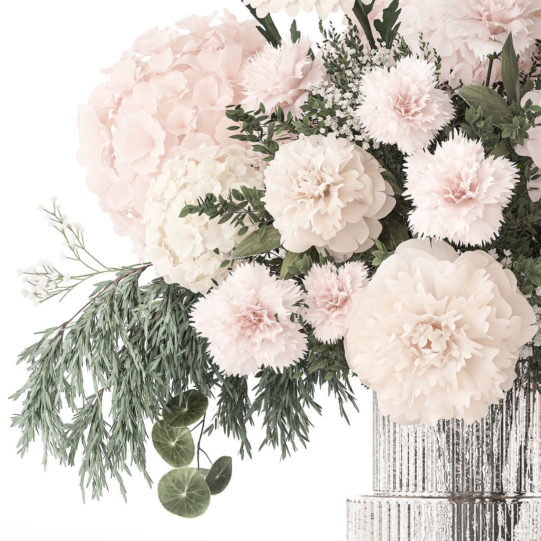 Pink Bouquet 3D Model – Decorative Floral Arrangement in Glass Vase - View 14