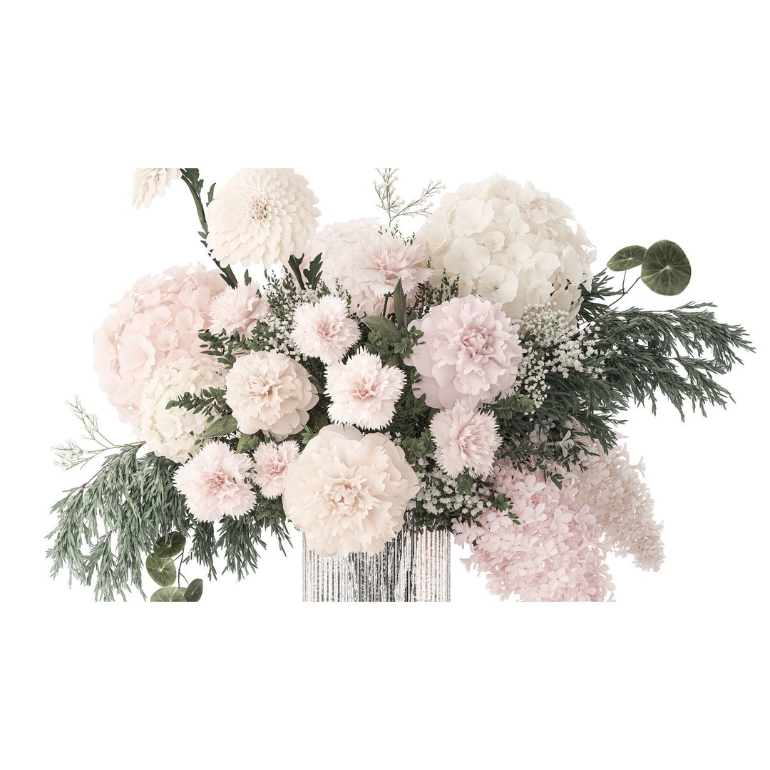 Pink Bouquet 3D Model – Decorative Floral Arrangement in Glass Vase - View 4