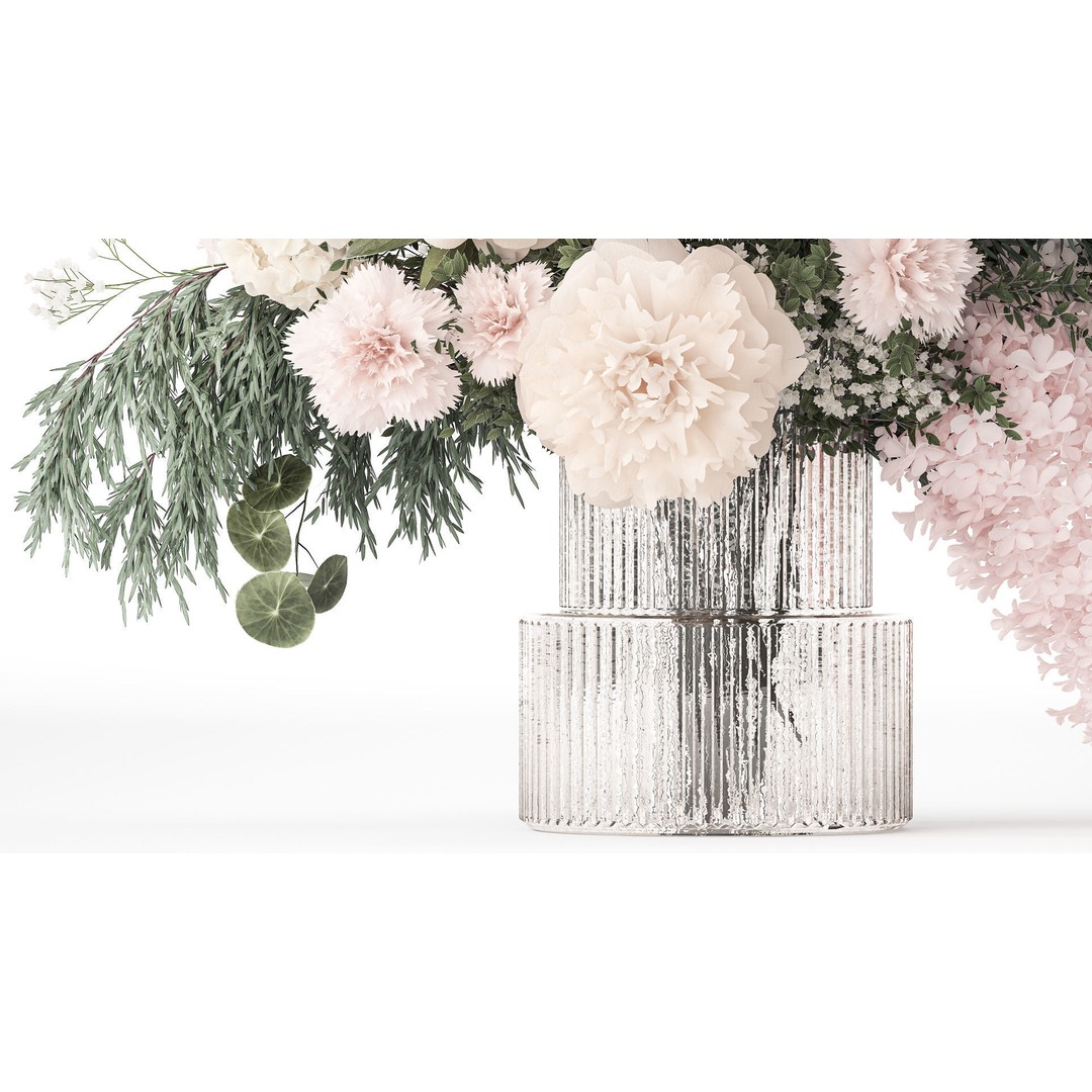 Pink Bouquet 3D Model – Decorative Floral Arrangement in Glass Vase - View 6