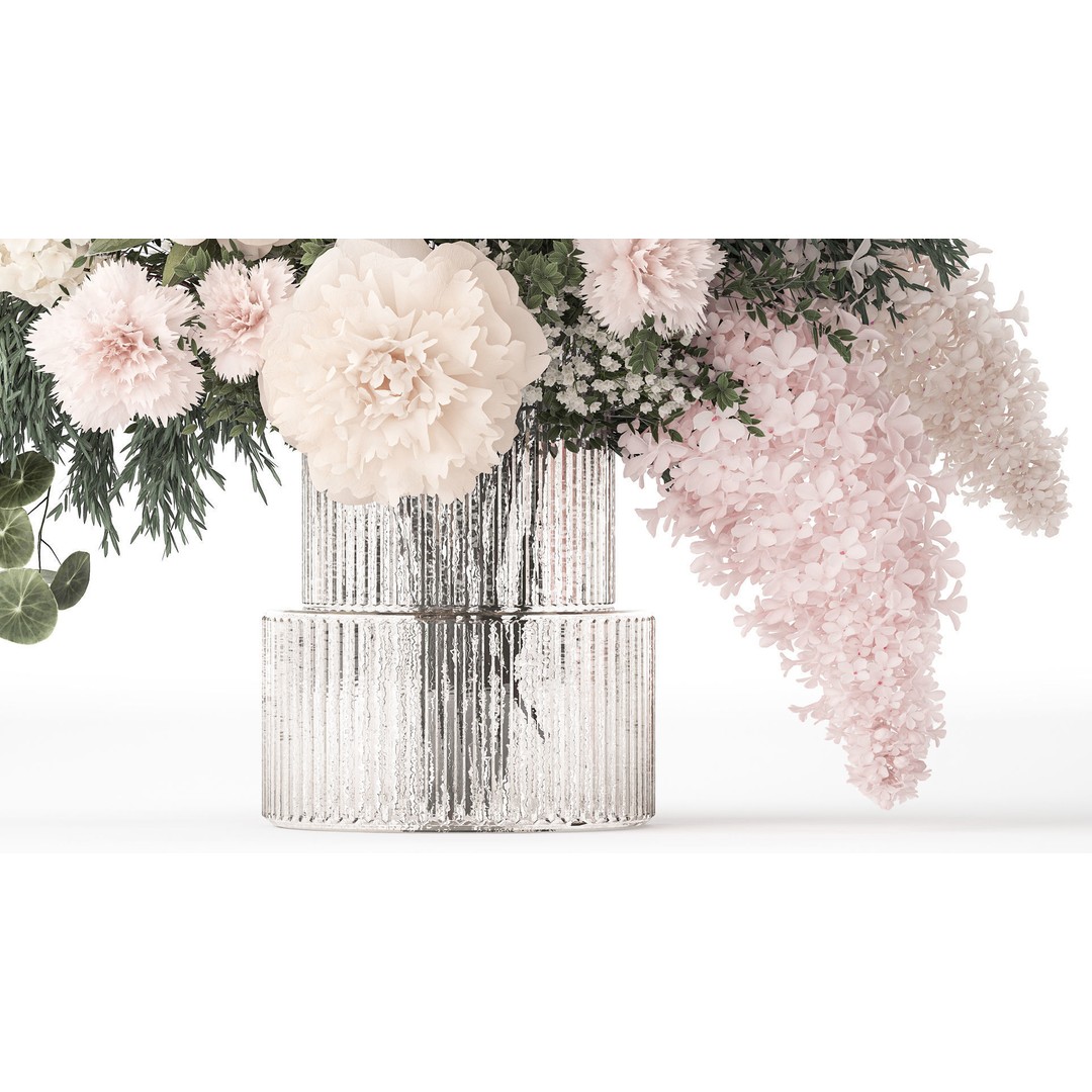 Pink Bouquet 3D Model – Decorative Floral Arrangement in Glass Vase - View 8