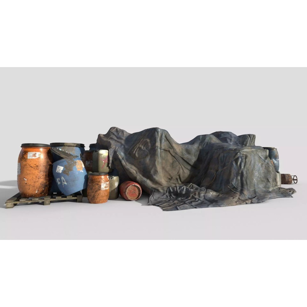 Old Industrial Barrels 3D Model – Realistic PBR Asset, FBX & OBJ - View 8
